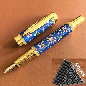 1 pc steel pen + 50 ink cartridges, 0.5 mm tip, built-in converter, high-end quality, refined craftsmanship, ceramic barrel, ceramic glaze finish, gold-plated pen clip; suitable for students, holiday gifts, back-to-school season, birthday gifts, Christmas