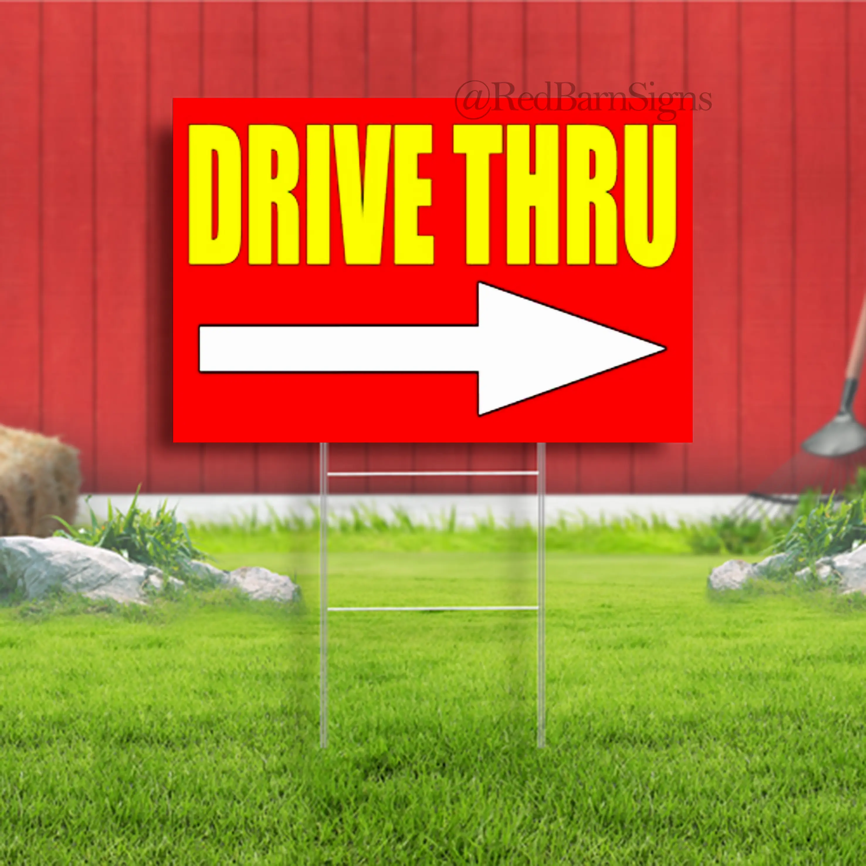 Drive Thru With Right Arrow Corrugated Plastic Yard Sign
