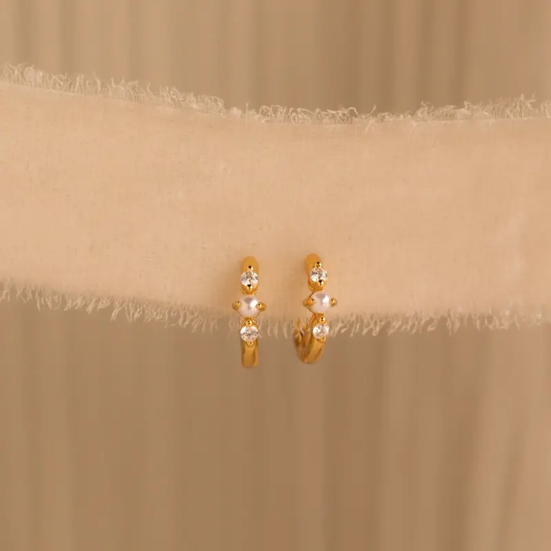 Pearl Diamond Huggies by Caitlyn Minimalist - Dainty Diamond Earrings in Gold - Pearl Hoop Earrings - Elegant Crystal Jewelry - Christmas Gifts