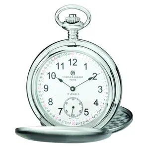 Charles-Hubert Paris  Polished Finish Stainless Steel Double Cover Mechanical Pocket Watch