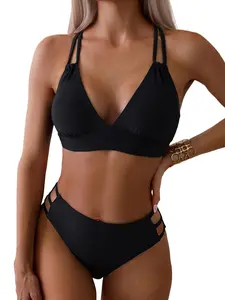 YOUNGDEER Women's Push Up Bikini Set, V Neck Two Piece Swimsuit, Criss Cross Back Bathing Suit