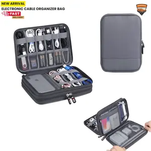 Electronic Cable Organizer Bag - Portable Travel Double Layers Electronic Digital Accessories Storage Pouch Bags for SD Card Case, USB Flash Drive, Charging Cords, USB Charger, Mini Tablet