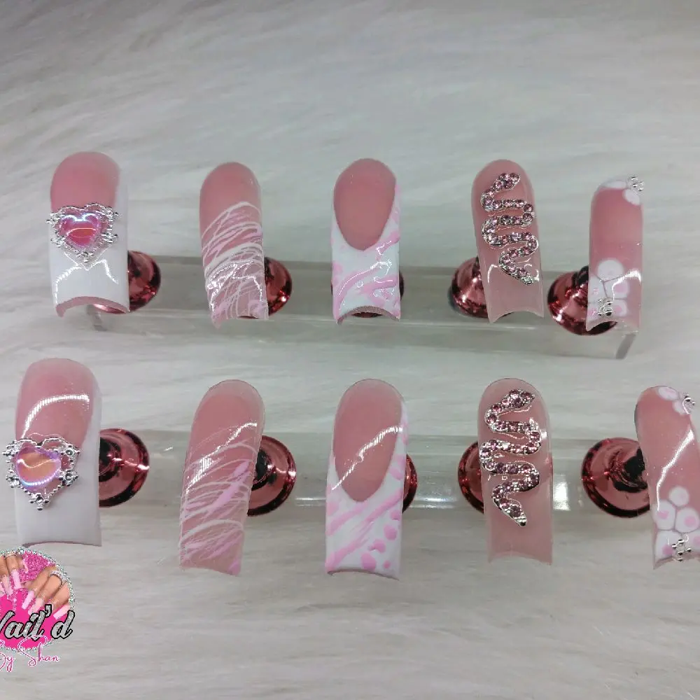 Pink Print Curved Press On Nails Pink Print Curved Press On Nails