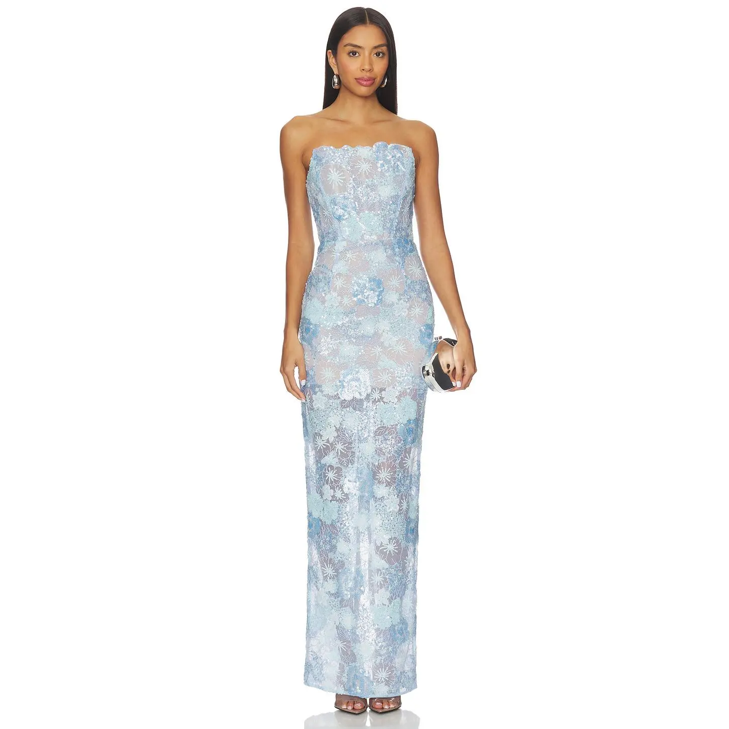 Bronx Banco Farah Ocean Blue Sequin Maxi Dress in Ocean Blue Multi