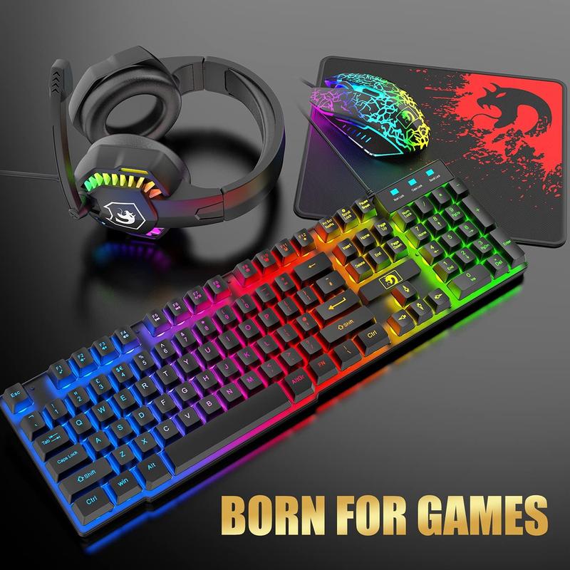 ZIYOU LANG x 	MANBASNAKE Wired Gaming Keyboard and Mouse Headset Combo,Rainbow LED Backlit Wired Keyboard,Over Ear Headphone with Mic,Rainbow Backlit Gaming Mice,Mouse Pad,for PC,Laptop,Mac,PS4,Xbox wired mechanical keyboard boyfriend gift black friday