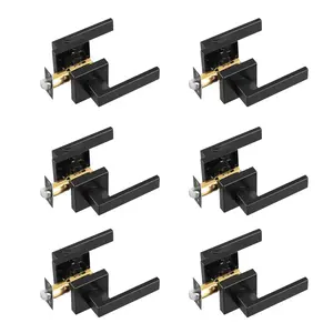 VEVOR Passage Door Handle, 6 Pack Matte Black Door Lever, Left or Right Handing Reversible Lever Non-Locking, 45 °   Rotation to Open, Universal Square Interior for Hallways, Closets, Meeting Spaces