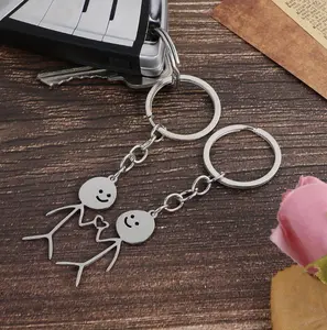 Keychain Stickman Design ,Keychain for Women & Men, Trendy All-match Keychain Engraved Stainless Steel Keychain various pattern flex Birthday Gift Heart