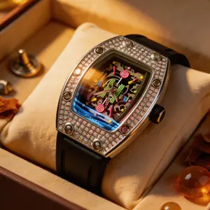 Candy-Themed Diamond-Encrusted Tonneau-Shaped Quartz Watch & Skeleton Dial luxurious Style【BIG ONE WATCH】