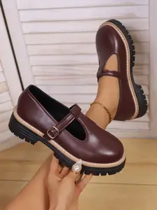 Women's Retro Thick Heel Pointed Toe Single Shoe, PU Leather Plain Design, All Seasons Rubber Sole, Versatile Commuter Footwear