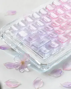 WOMIER MDA Profile Keycaps Set 115 Keys Gradient Notes Shine Through Premium PC Material for Durability Stylish Pink Design
