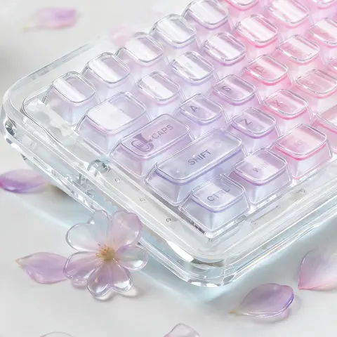 WOMIER MDA Profile Decorative Keycaps Set - 115 Keys Gradient Notes Design, Premium PC Plastic, Fade-Resistant Durability, Shine-Through Pastel Pink, Enhances Typing Experience, for Mechanical Keyboard, Gamer Gift Idea