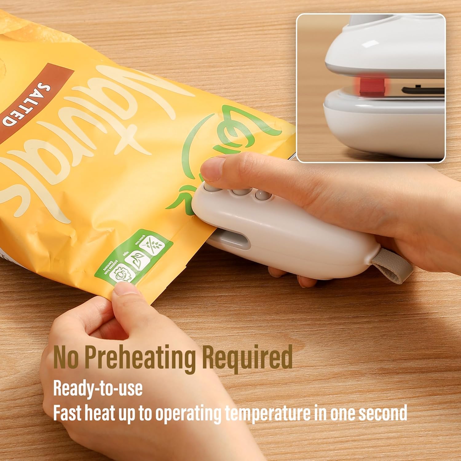 Mini Bag Sealer and Cutter Mini Bag Sealer,Upgrade Handheld TYPE-C Rechargeable Bag Sealer for Sealing and Cutting,Portable Vacuum Food Sealer for Snack Bags Food Storage (White)
