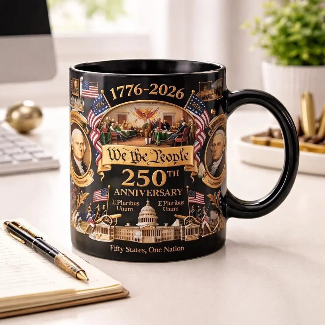 [Sale off up to 50%] 1776-2026 America 250th Anniversary Mug, We The People Patriotic Coffee Mug, Black USA Commemorative Gift, 3D Print Effect Mug, 11oz & 15oz ceramic mug