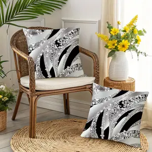 Bohemian Style Geometric Beaded Cushion Covers, 45x45 Cm, Polyester Silver Color Zipper Closure, Home Decor Pillowcases