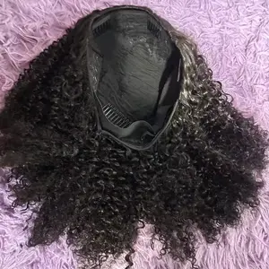 [3 IN 1 Half Wig] Glueless Human Hair Wigs Kinky Curly Upgrade 3 IN 1 Half Wig With Drawstring Seamless Clip Ins Flip Over For Women Ready To Wear Beginner Friendly Curly Wig