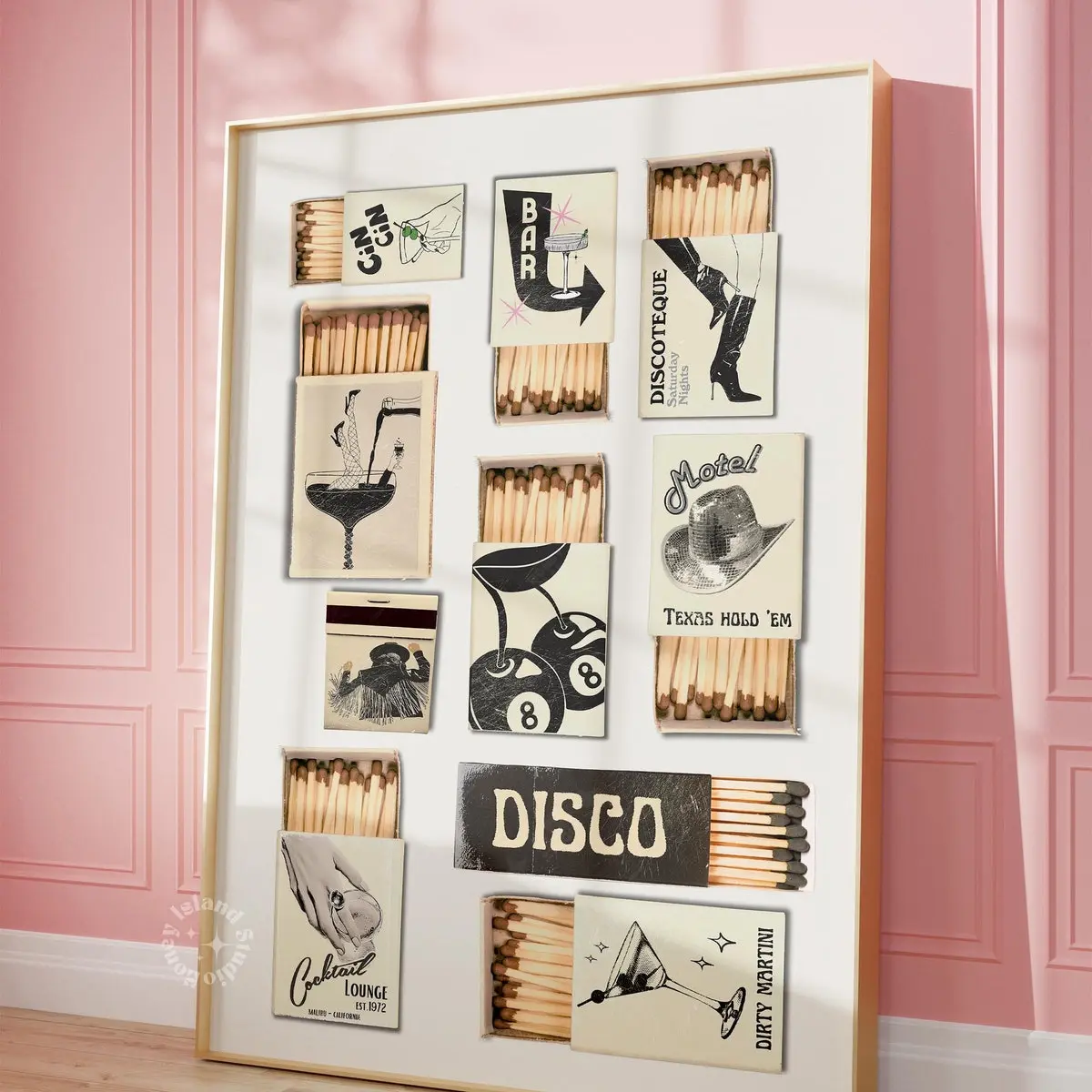 Matchbox Wall Art - Black Retro Disco Print,  Poster Unframed - 5 size, 8x12 to 27x40