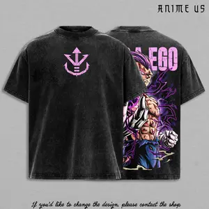 Ultra Ego Saiyan Prince Anime Shirt Purple Power Awakening Vintage Washed Oversized Anime Streetwear Graphic Tee