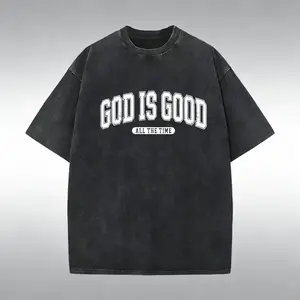 Retro Christian Washed Cotton Tee for women featuring 'God Is Good All The Time’ with a nativity scene design, perfect Christmas faith gift and cozy wear