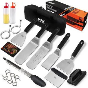 RüK Blackstone Griddle Accessories Kit, 20 PCS Set with Anti-Scalding Long Handle Spatula, Scraper, Cleaning Kit, and Plastic Steel Kitchen Utensils Metal Stainless