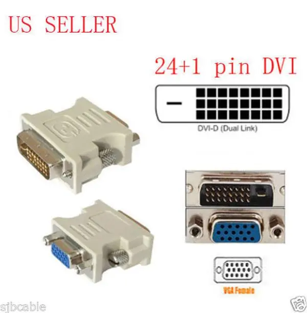 DVI-D 24+1 25 Pin Male To VGA 15 Pin SVGA Female Video Monitor Adapter Converter