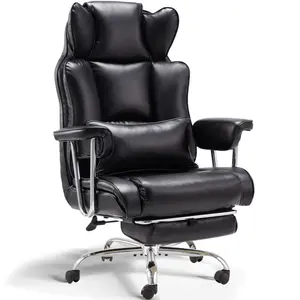 Upgarde Big and Tall Office Chair with Foot Rest Comfortable Executive Reclining Office Chair Large Leather Chair with Adjustable High Back Heavy Duty for Heavy People up to 400lbs