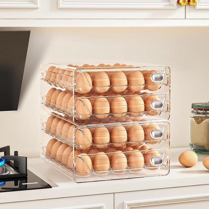 Large Stackable Egg Storage Box for Fridge & Kitchen, 60 Egg Capacity with Freshness Timer, Transparent Anti-Roll Egg Organizer