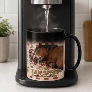 Heat Sensitive "I Am Speed" Horse Mug, Drooling Animal Color Changing Coffee Cup, Funny Parody Prank Gift for Friends