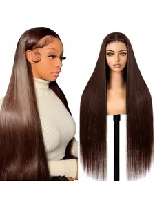 Chocolate Brown Lace Front Wig HD Lace Frontal 200% Density Brown Straight Human Hair Wig 13X6 Dark Brown Wig Human Hair Chocolate Brown Glueless Wigs With Baby Hair #4 Color Wigs For Women Bye Bye Knots Natural Looking Hair