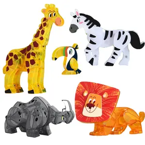 Magnetic tile wild animal toy, 5-piece magnetic building block zoo animal toy, movable joint magnetic wild animal model, magnetic building block compatible with children's magnetic building block, children's puzzle toy, universal toy for boys and girls