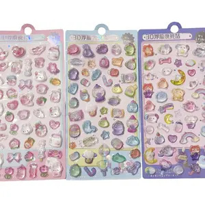 Cartoon three-dimensional floating fun sticker crystal diamond children's decorative sticker 3D sticker cute relief sticker girl