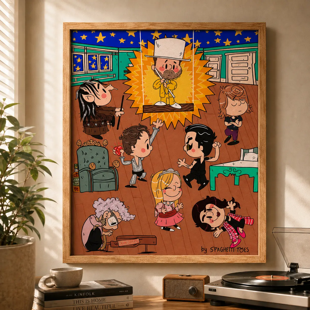 [Sale off up to 55%][Free Ship] SIPXP Dance Party Poster by Spaghetti Toes Funny Cartoon Wall Art Chibi Character Print Colorful Party Illustration Home Living Room Bedroom Decor Gift