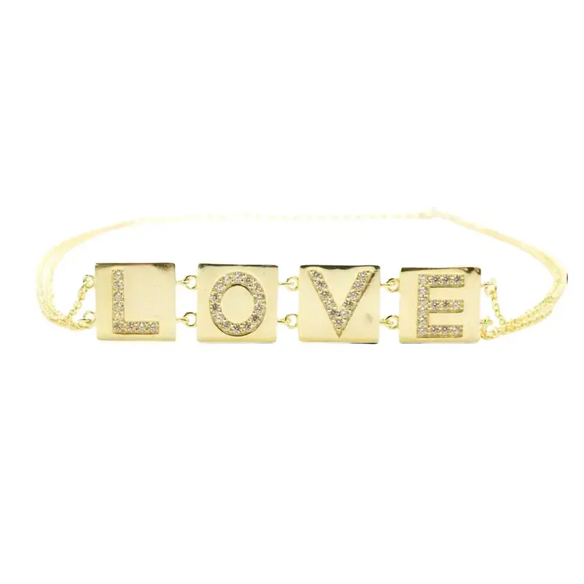 Lettered Square CZ Love Costume Jewelry Necklace, Stylish Fashion Accessory, Love Lettering Necklace, Gold Letter Necklaces