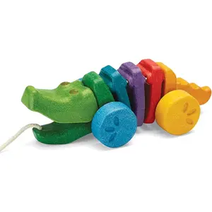 Rainbow Dancing Alligator Pull Toy for Toddlers Eco-Friendly Wooden Toy with Click-Clack Sound Walking Toy for Babies