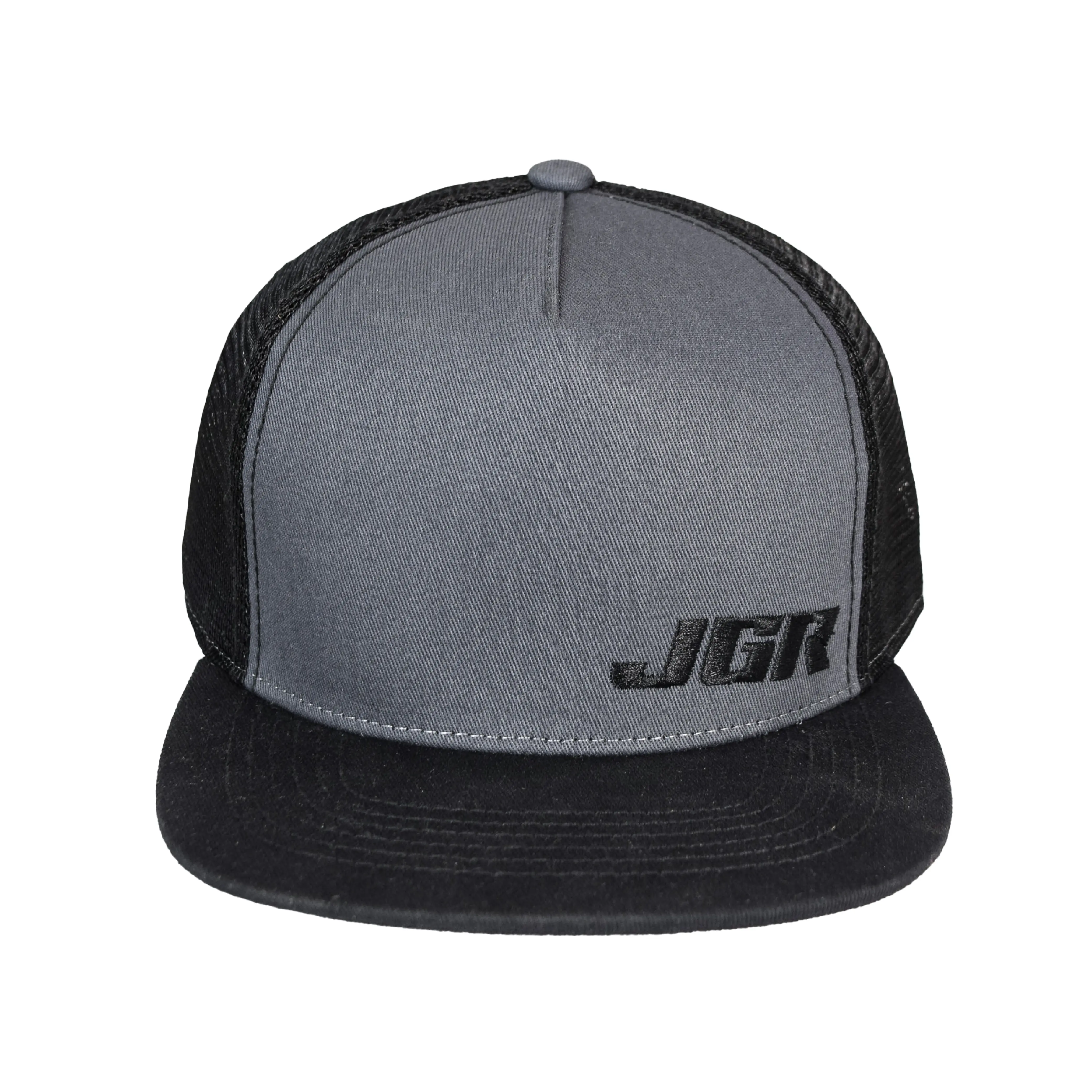 Joe Gibbs Racing Embroidered Logo Polyester Flatbill Mesh Trucker Baseball Cap - Grey, Adjustable Strap Snapback Closure, Ideal for Casual Outing, Unisex Names, Attention To Detail