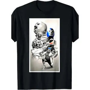 Authentic US Mex Art Demon Blue Lucha Libre Mexican Wrestler Legend Cotton T-shirt