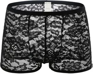 BLESO Men's Lace Boxer Briefs Sexy Underwear, Lace Boxers for Men, Hipster Shorts Menswear