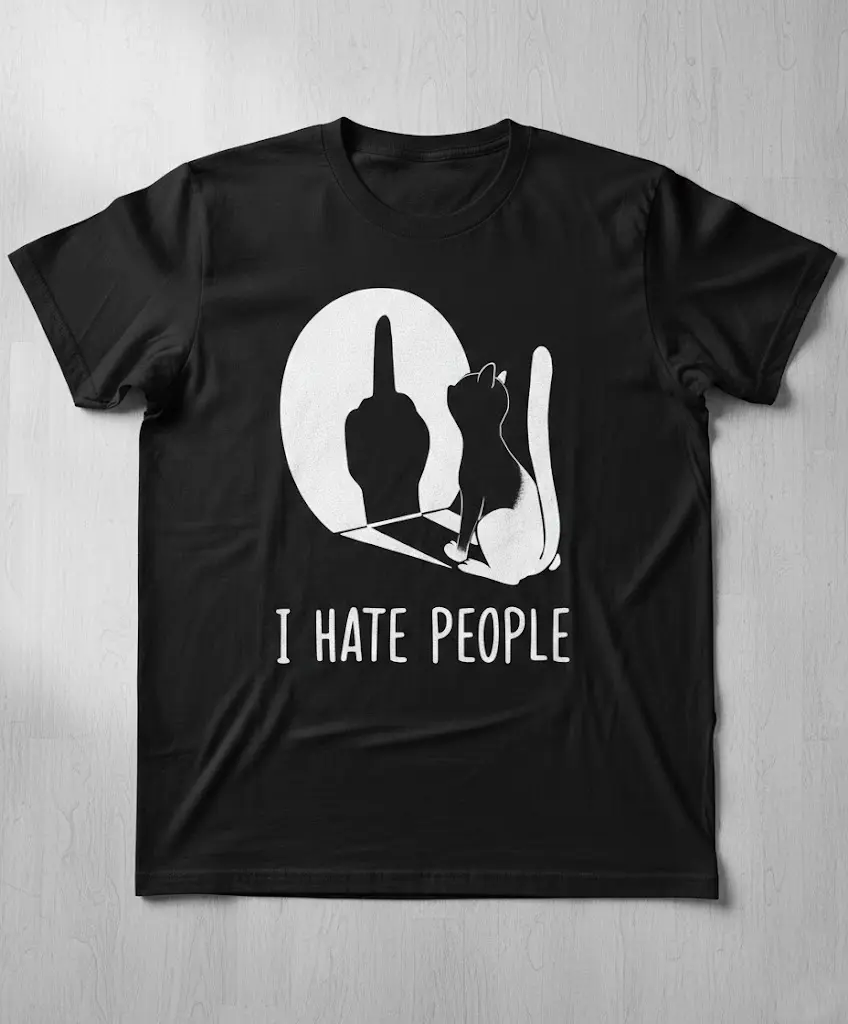 I Hate People Cat T-Shirt, Funny Cat Sarcasm Shirt, Introvert Humor Graphic Tee, Dark Aesthetic Unisex Shirt