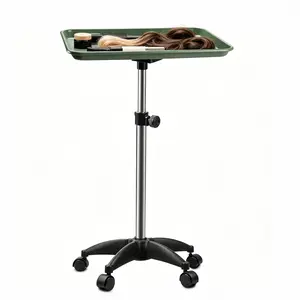 Hair Salon Rolling Tray Cart – Adjustable Height Stainless Steel Barber Trolley, Silent Anti-Hair Wheels for Lash Tech, Tattoo & Makeup Artists