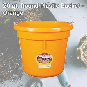 Little Giant 20 qt. Plastic Flat Back Bucket - Round, Orange, 1-Piece, Heavy-Duty, Impact-Proof, 11.5 in. Specialty Garden Tool
