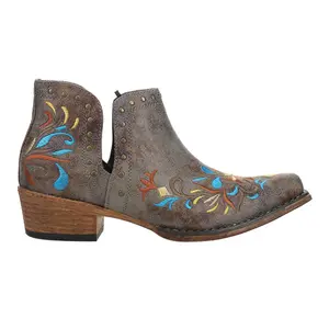 ROPER Womens Ava Floral Embroidered Snip Toe  Casual Boots Ankle Low Heel 1-2" - Grey