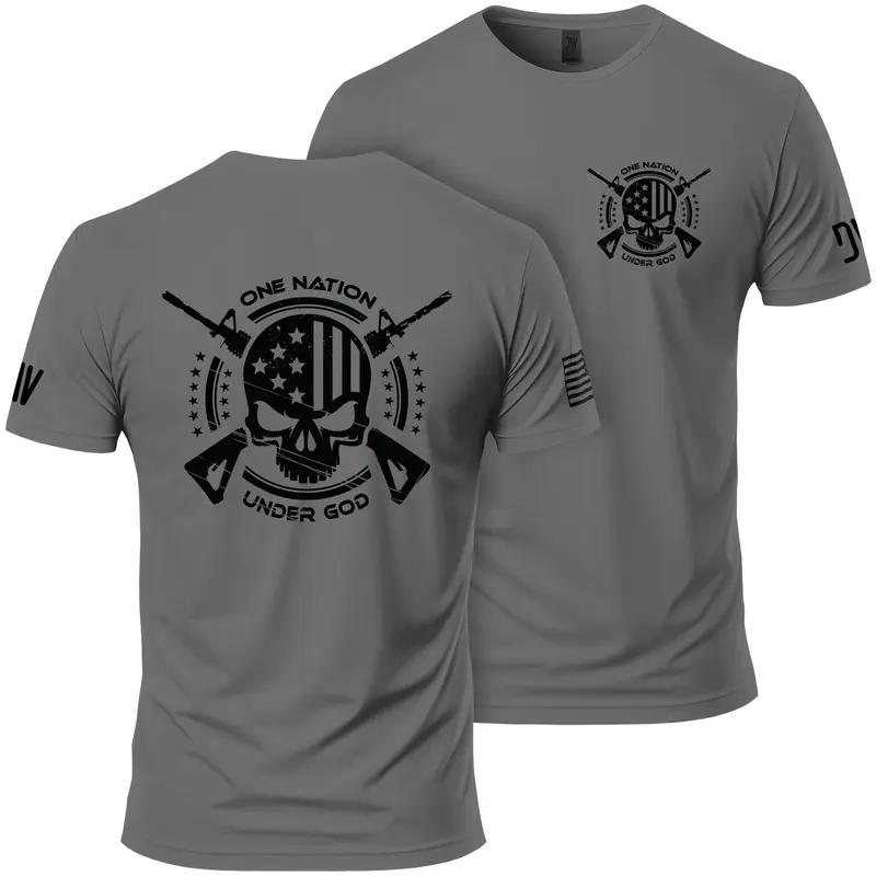 One Nation Under God Graphic T-Shirt - 100% Combed Ringspun Cotton, Lightweight, Casual, Crew Neck, Screen Printed, Man Soft Tshirt Crewneck Shortsleeve, Menswear, Top, Streetwear