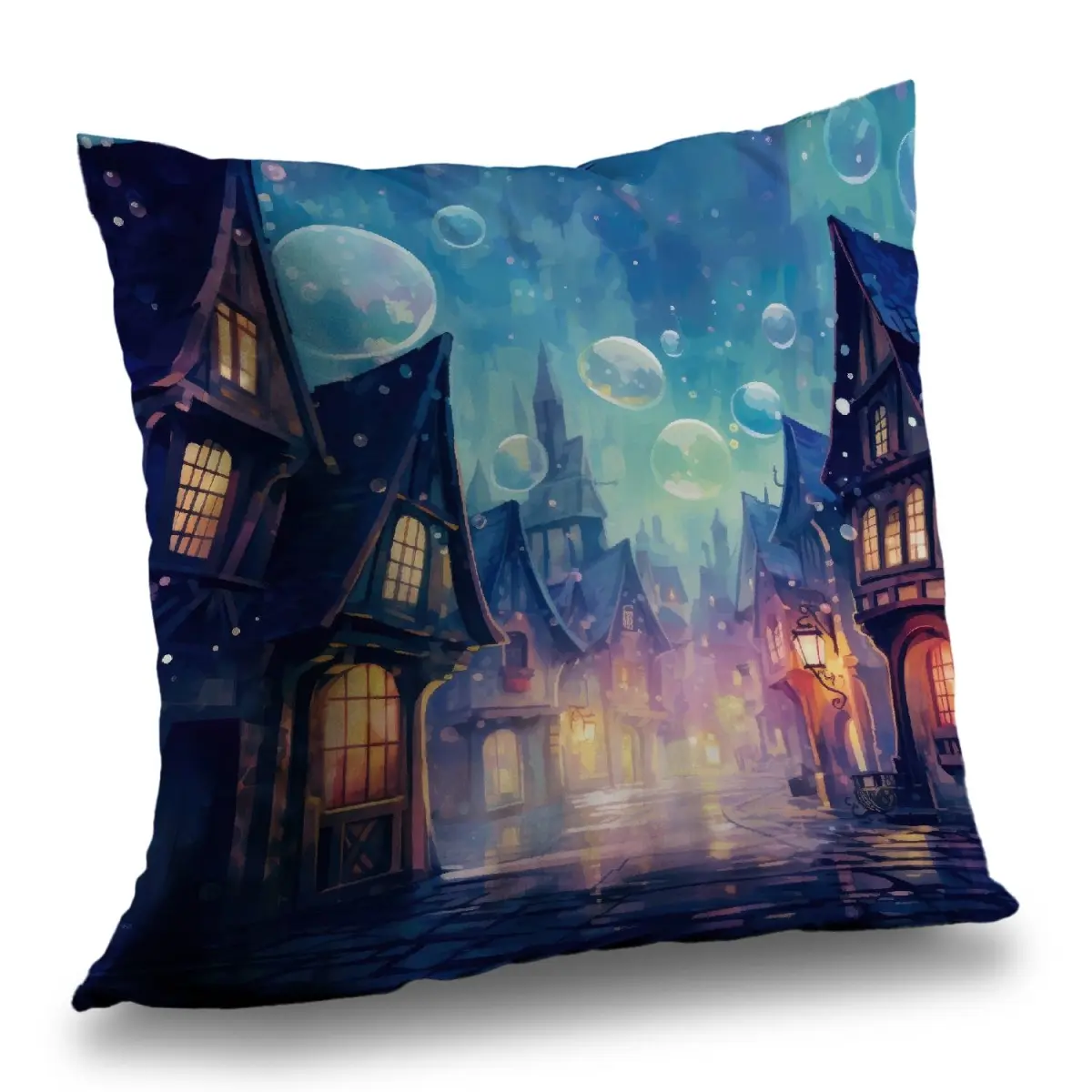 MWW C1PT2626DYCBX7 26x26 in. Turquoise Polyester Twill Bubble Ville Throw Pillow Insert, Polyfill Standard Pillows for Home Decor