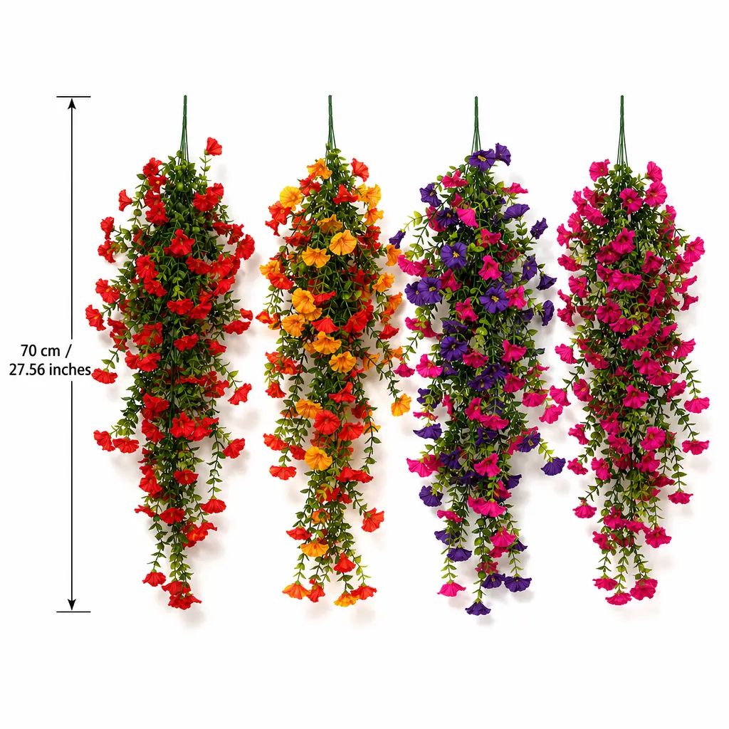 4PCs Hanging Morning Glory UVResistant Artificial Outdoor Flowers,FauxFlowers for Planters,Hyeflora Cascading PlantsGarden, Wedding,Patio,Home Decor,Porch,Yard