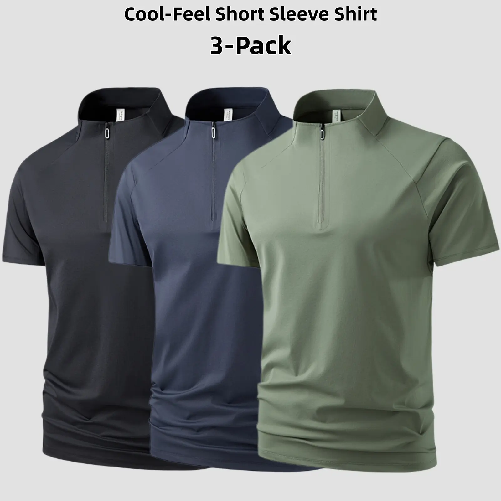 Men's 3-Pack Quarter-Zip Golf Shirts, Short Sleeve Lightweight Stretch Fabric, Quick Drying & Moisture Wicking for Male Office & Casual Wear, Wrinkle Resistant, 2Xl, Golf & Office, 3Xl, Black + Dark Blue + Green