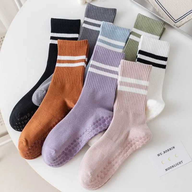 Women's Mid-Tube Multicolor Athletic Workout Socks - Comfortable, Transparent, Anti-Slip Grip Sports Socks with Silicone Bottom for Yoga, Fitness