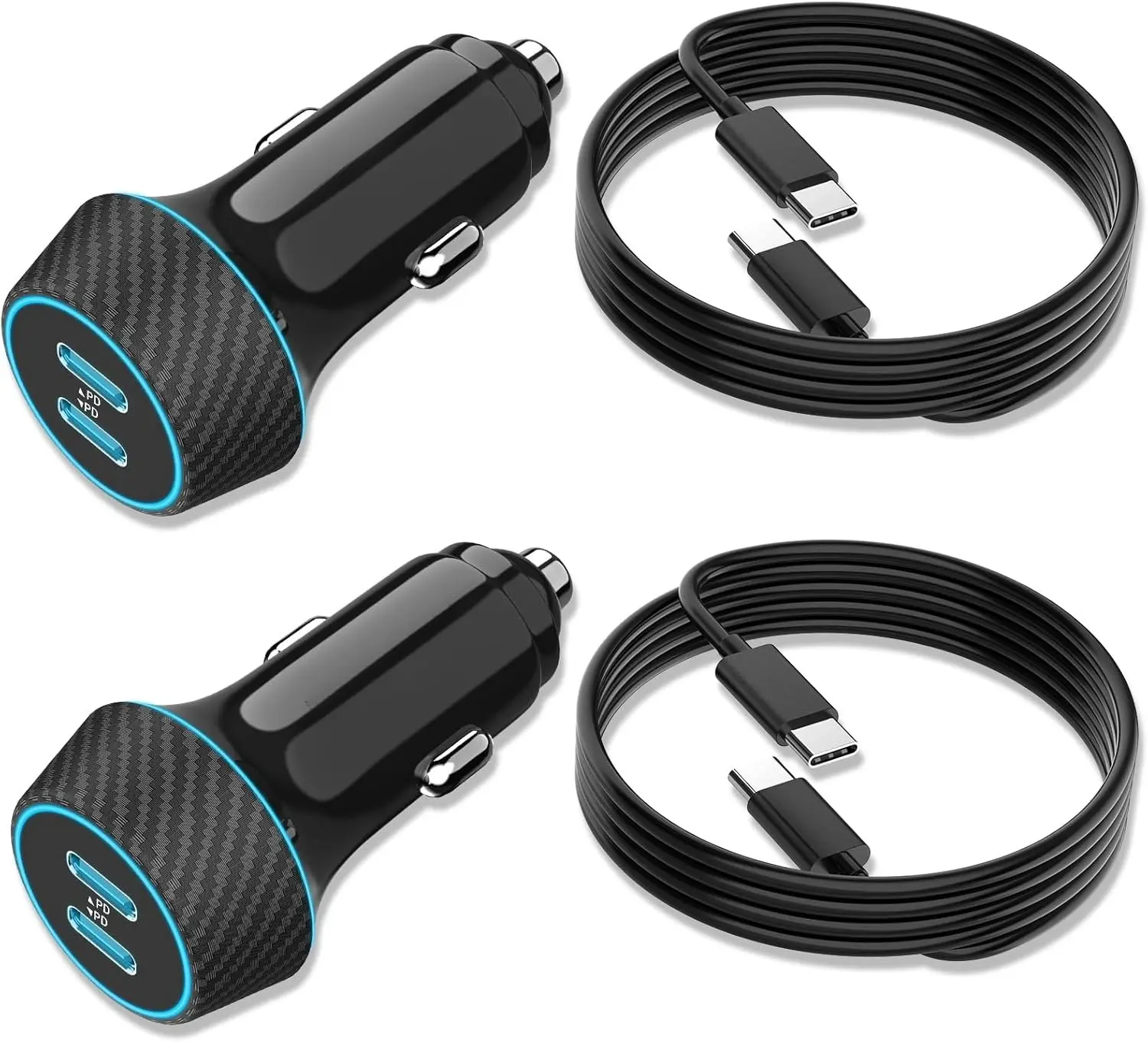 DIBMS 2 Pack 90W USB C Car Charger, Dual 45W PPS USB-C Port Fast Charging Adapter with 2×3.3Ft Type C Cord, 12V Cigarette Lighter Charger for iPhone 17 Pro Max/Air 17/16/15, Samsung Galaxy S26 Android Phone