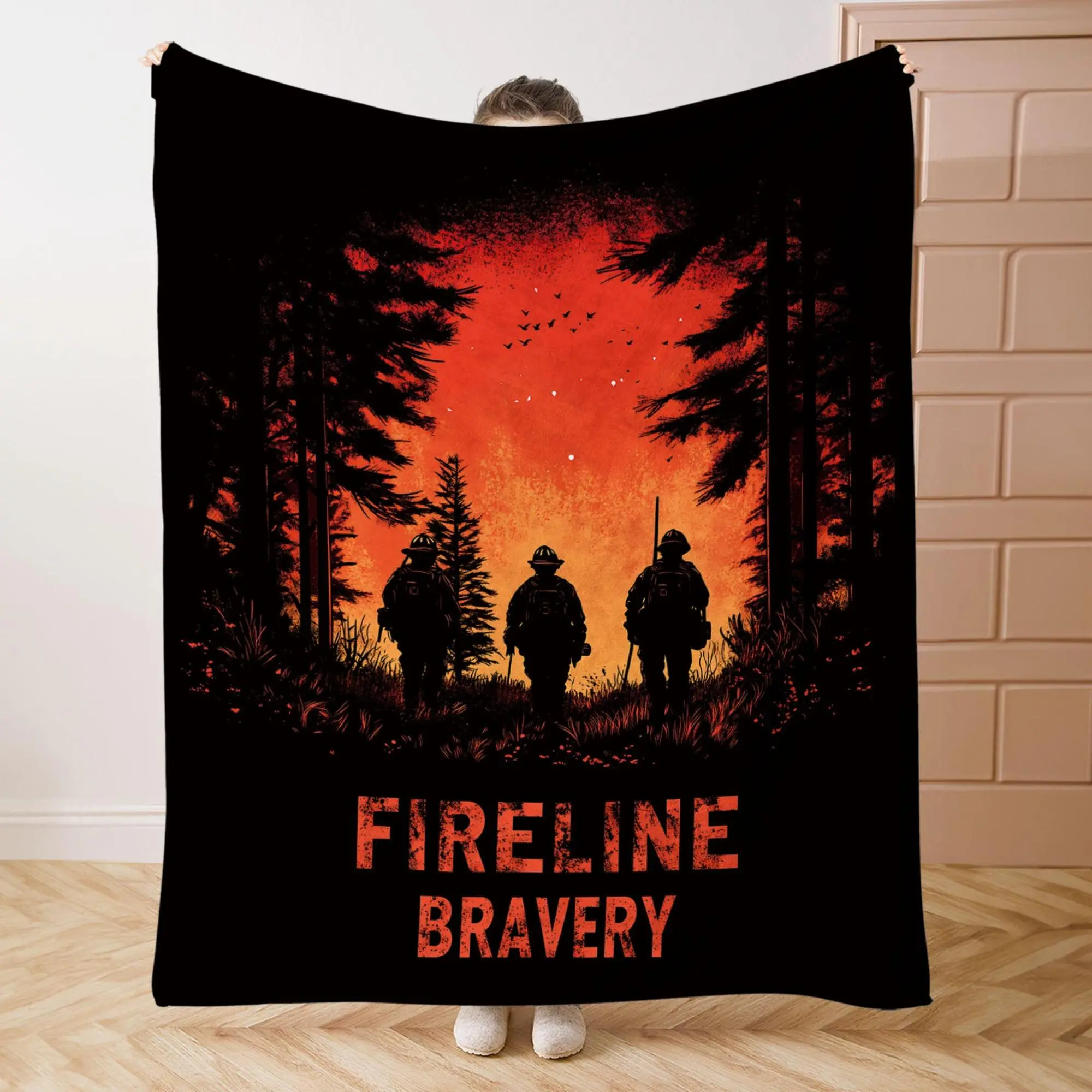 Firefighter Pattern Flannel Blanket, 1 Count Soft Comfortable Throw Blanket, Warm Napping Blanket for Home Office Camping