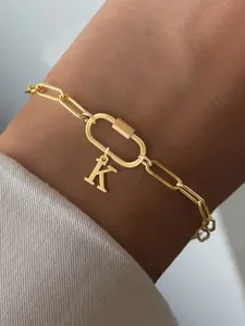 Women's Stainless Steel Oval Lock Clasp Letter Pendant Bracelet, Fashion Paper Clip Chain, Casual All Seasons Jewelry