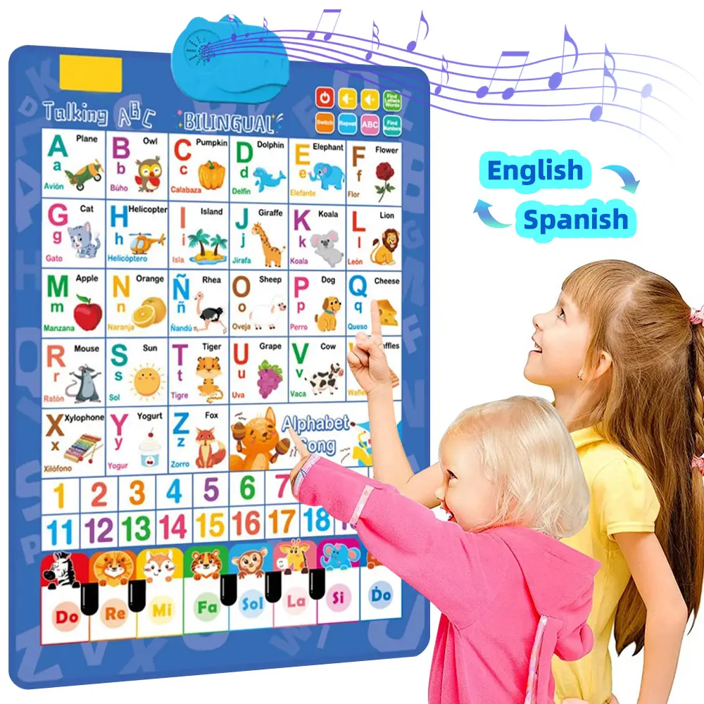 LELEYU Spanish-English Interactive Learning Poster, Spanish Alphabet ABC Talking Poster with Ñ, Numbers 1-20 Educational Toy for Kids