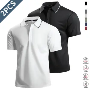 Men’s 2-piece set: golf collared shirts—summer casual short-sleeve half-zip tops; stylish everyday menswear with a golf casual style.